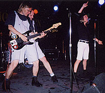 Monteforte rockin' you like a hurricane, 7/12/02: 
(l.-r.) Vikki Sleaze, Brad from Halifax, Roxy